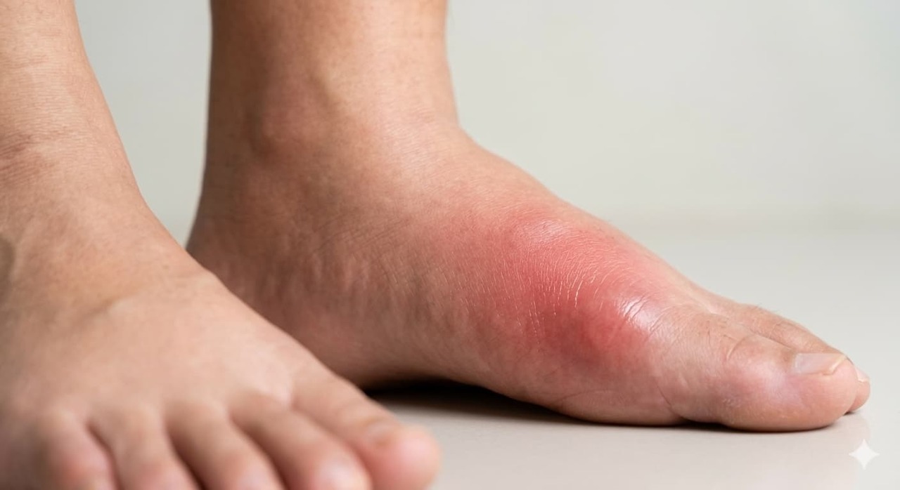 足の甲の強い腫れや熱感がある状態