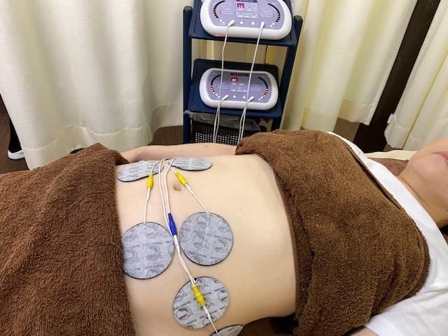 JOYトレで電気刺激（EMS）を用い、体幹部の筋肉に働きかけている様子