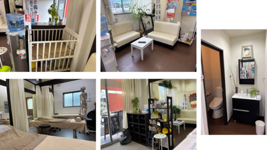 姫路市の鍼灸整骨院一心堂の院内写真。待合室・施術室・設備・洗面スペースなど清潔で明るい雰囲気が伝わり、初めての方も安心して通える環境を表しています。