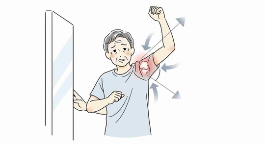 四十肩・五十肩で腕が上がらず痛みを感じる中高年男性のイラスト（姫路市の鍼灸整骨院一心堂）